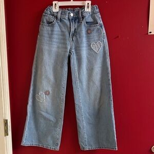 Old Navy Light Blue Wide-Leg Jeans with Heart Patch Accents size 8